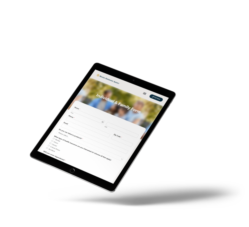 Neldal Insurance - An ipad displaying an application form.